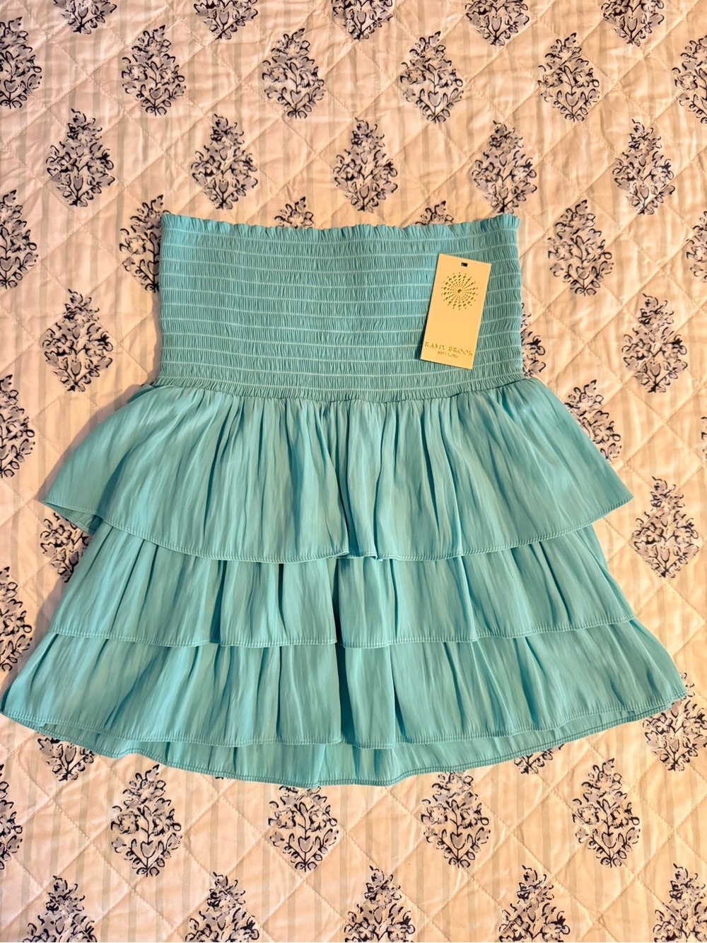 Ramy Brook Aqua Tiered Smocked Mini Skirt